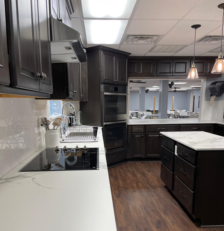 Ample kitchen preparation space.